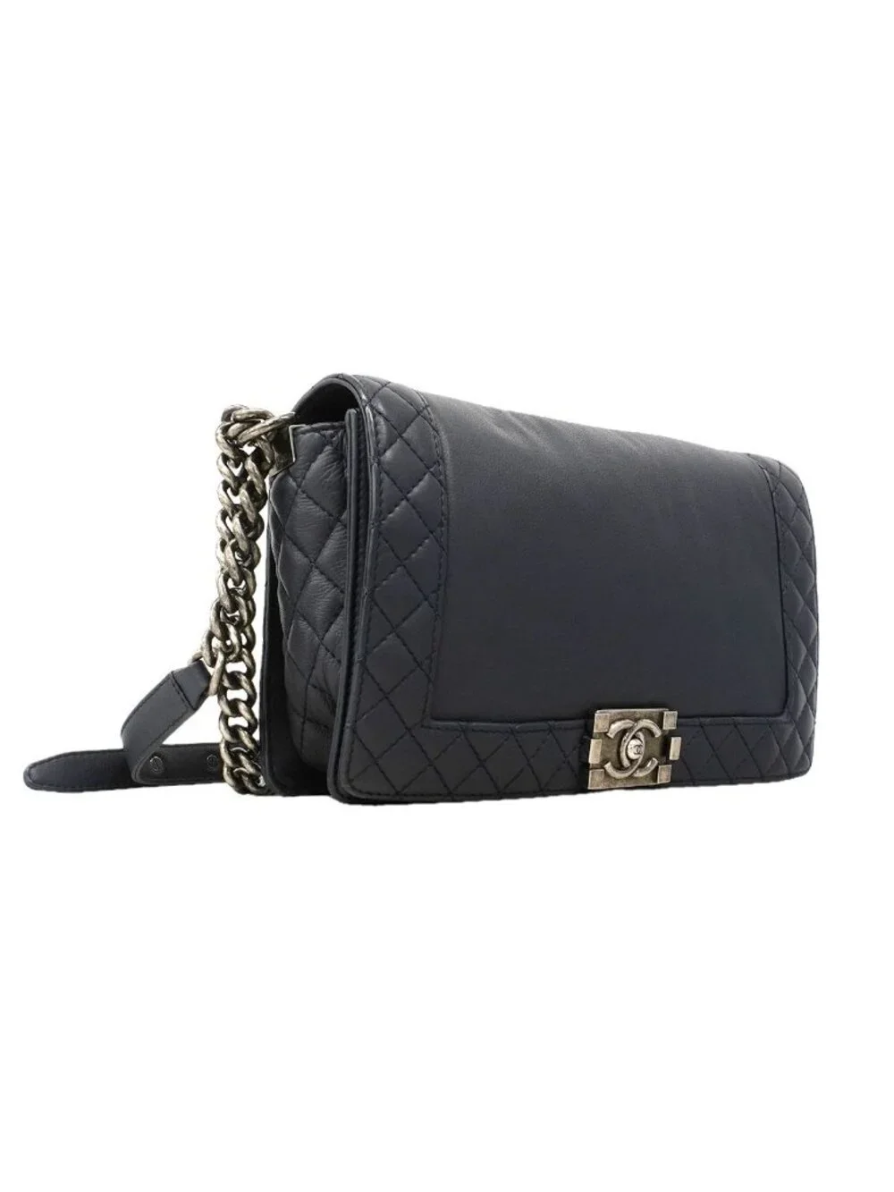 Chanel Shoulder Bag Boy Lambskin Navy Silver